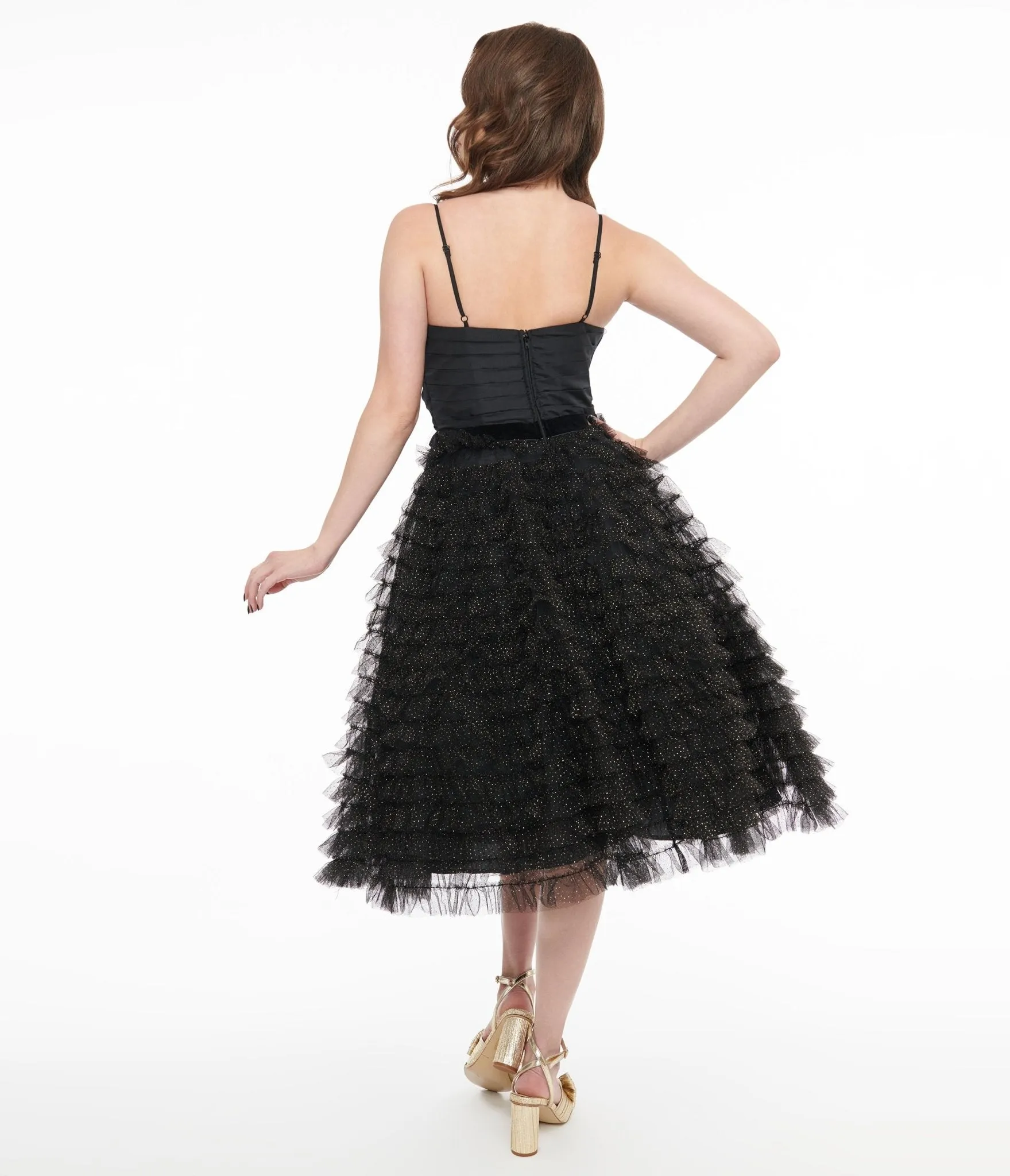 Black & Gold Glitter Tulle Cupcake Swing Dress