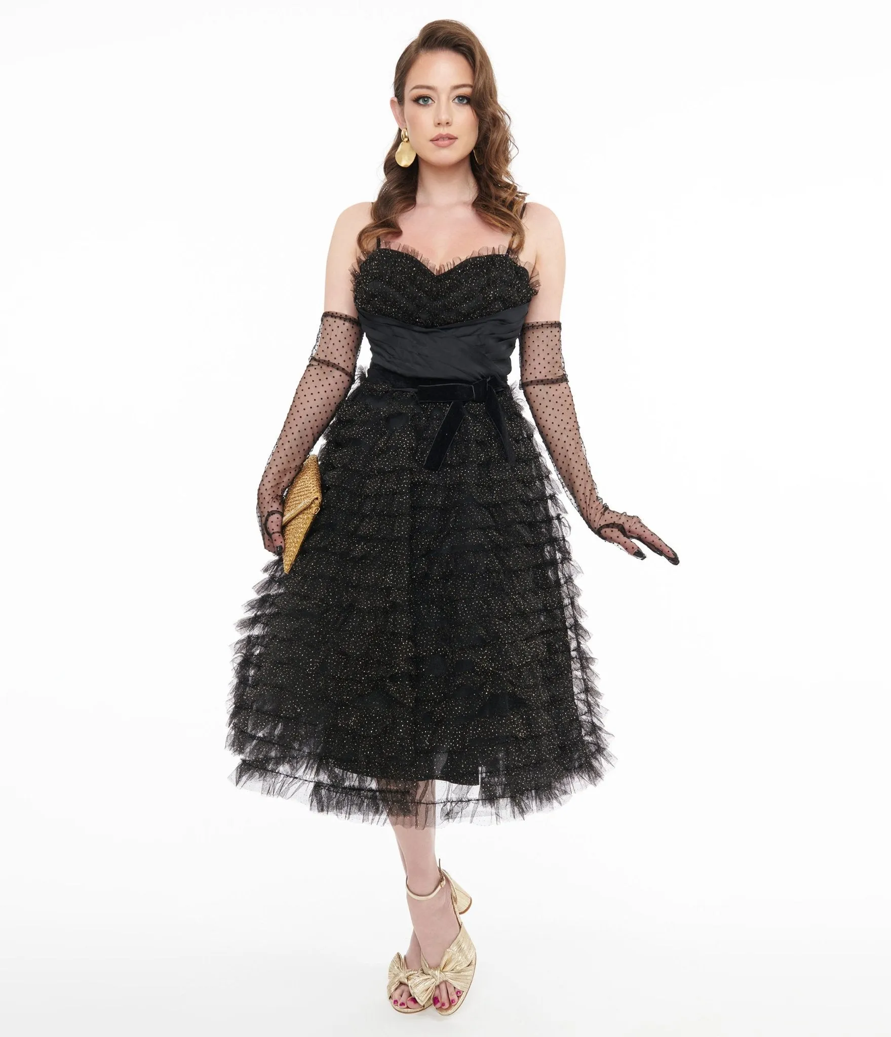 Black & Gold Glitter Tulle Cupcake Swing Dress