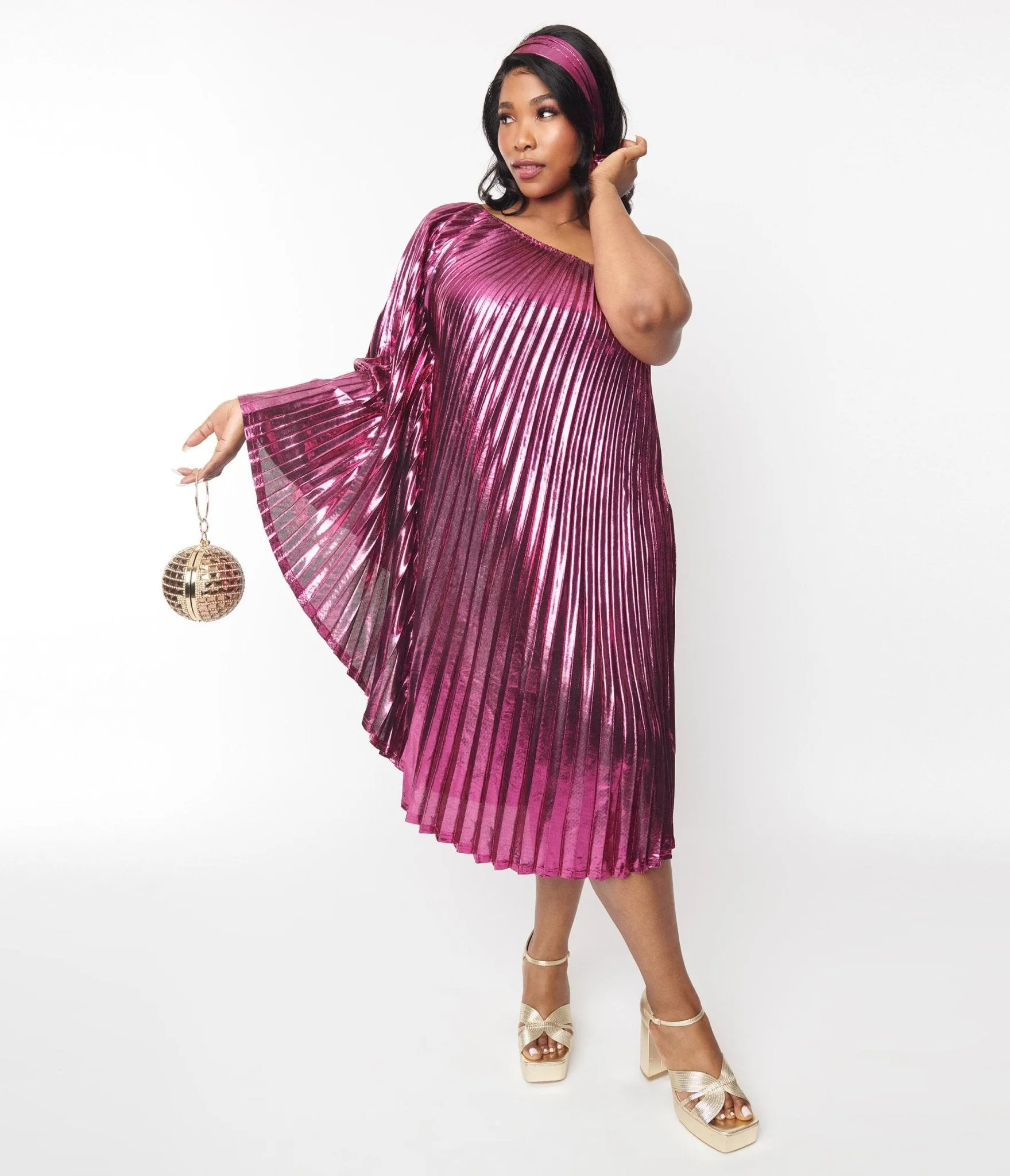 Vintage Metallic Magenta Pleated Caftan