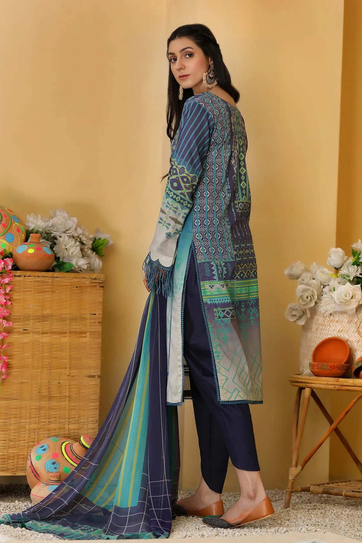 3-Piece Unstitched Lawn with Printed Chiffon Dupatta CP22-27