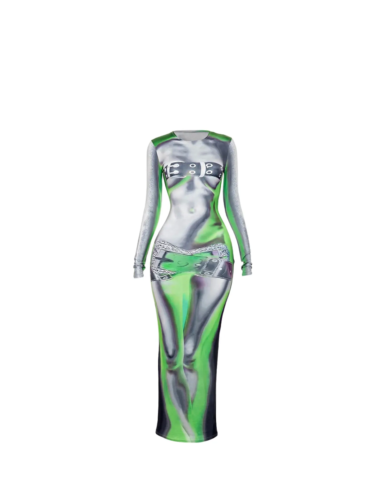 3D Maxi Dress with Buckle Print