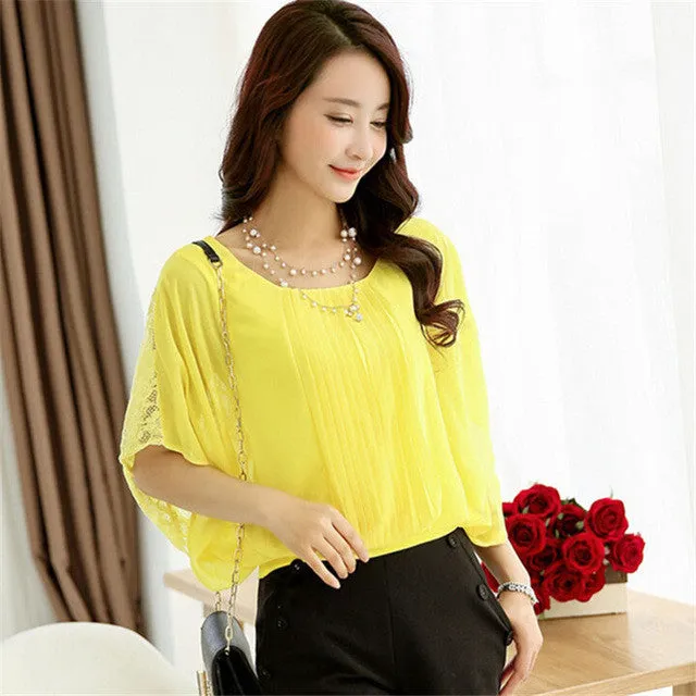 4XL O-neck Batwing Sleeve Lace Blouse for Women