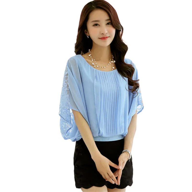 4XL O-neck Batwing Sleeve Lace Blouse for Women