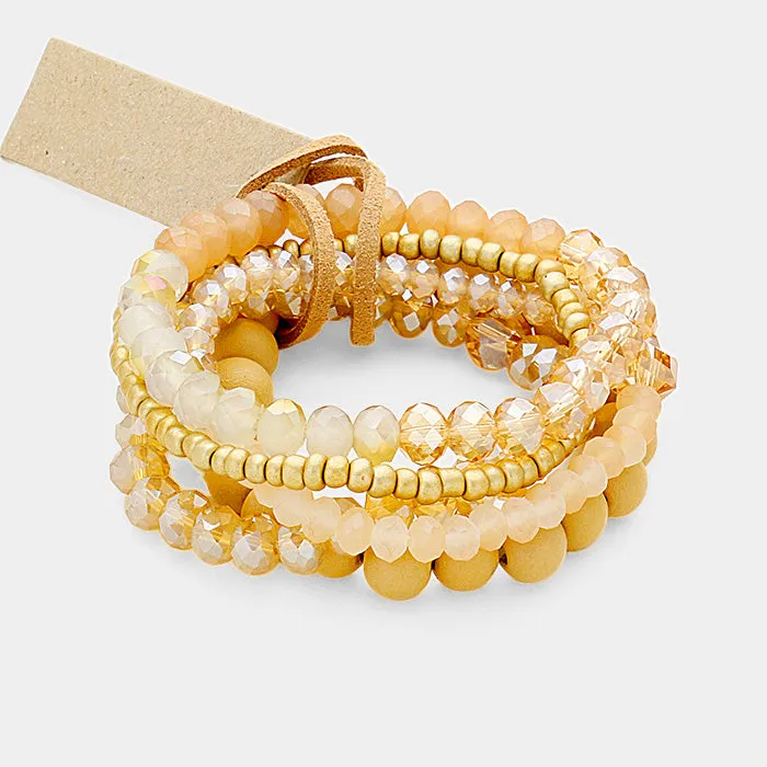 Multi Strand Wood Beaded Stretch Bracelets