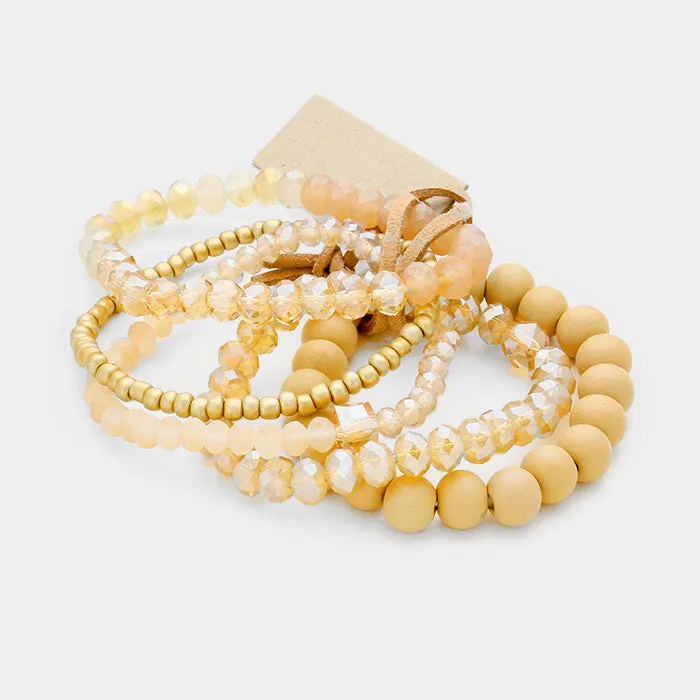 Multi Strand Wood Beaded Stretch Bracelets