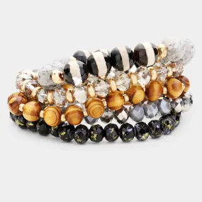 Wood Multi Beaded Stretch Bracelets