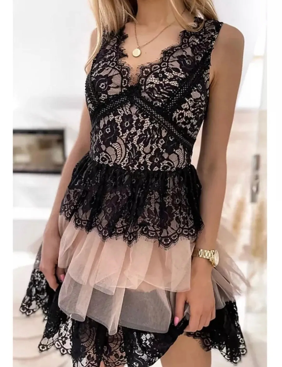 Lace Dress with Ruffles and Tulle