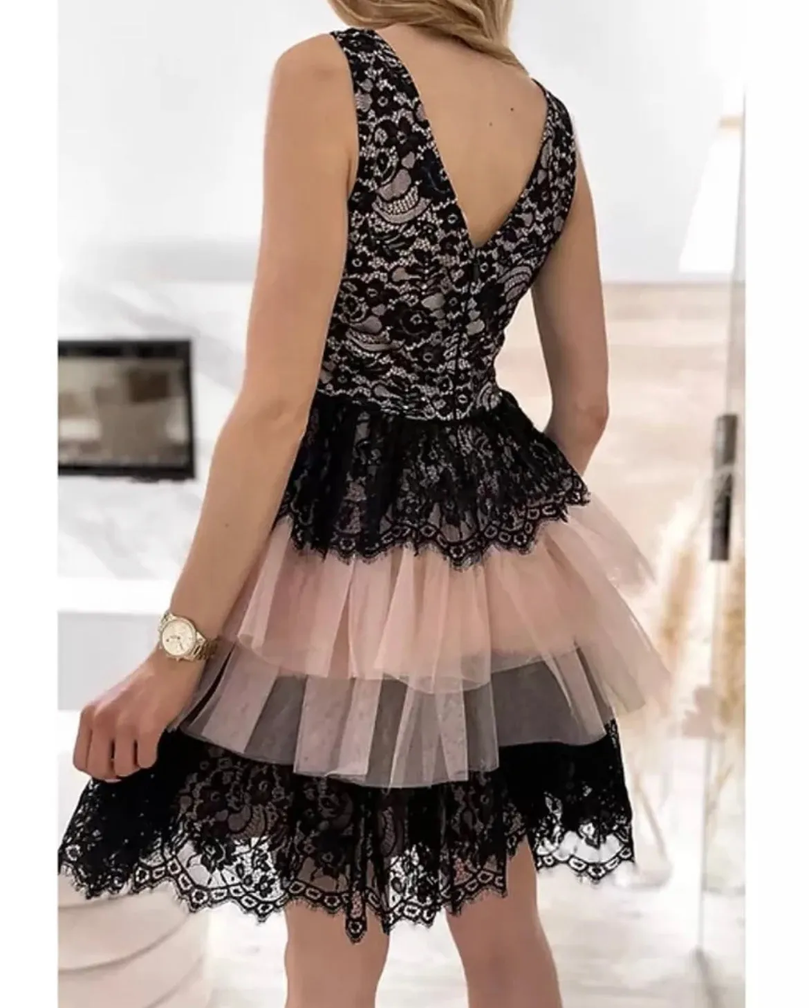 Lace Dress with Ruffles and Tulle