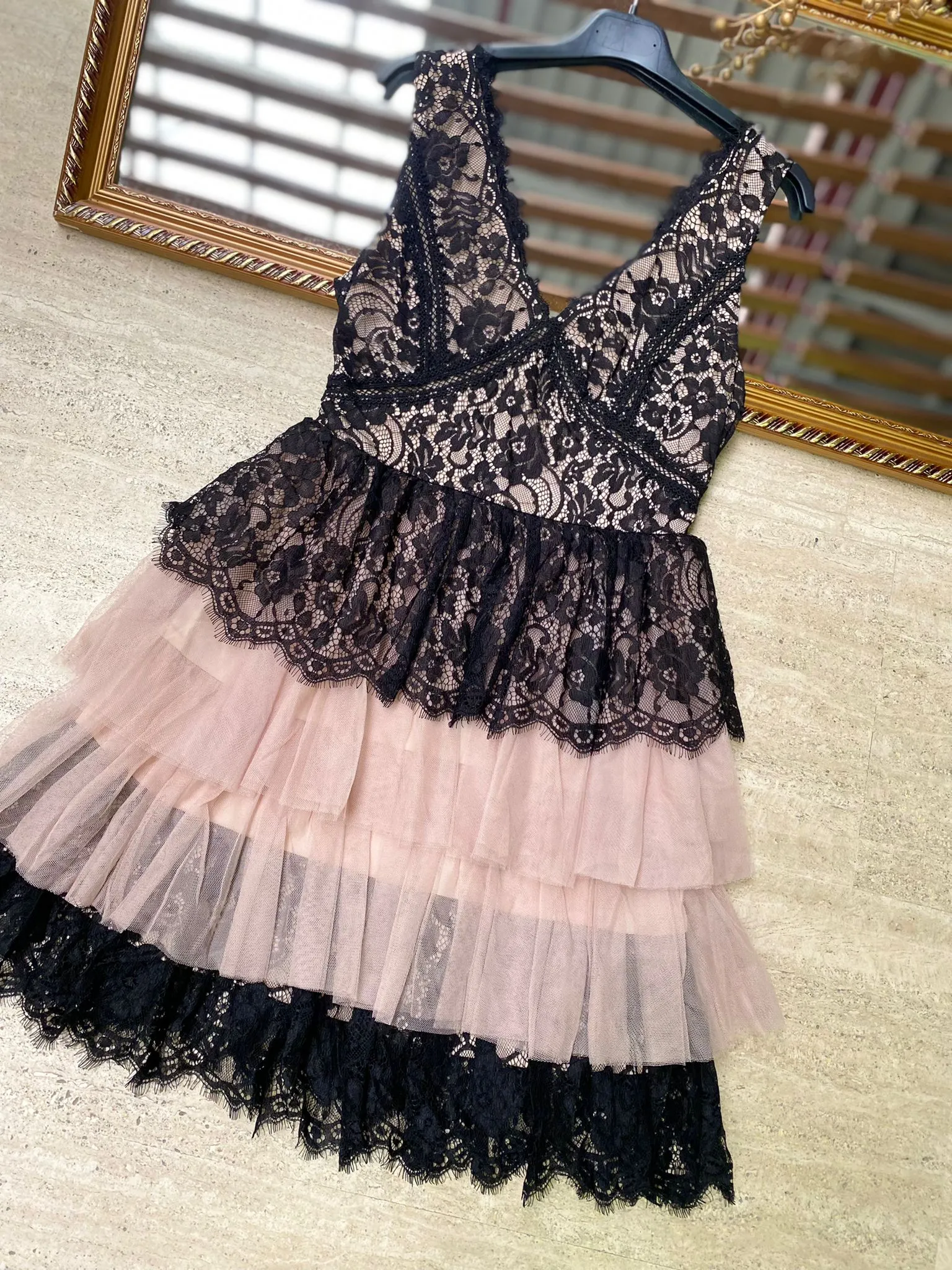 Lace Dress with Ruffles and Tulle