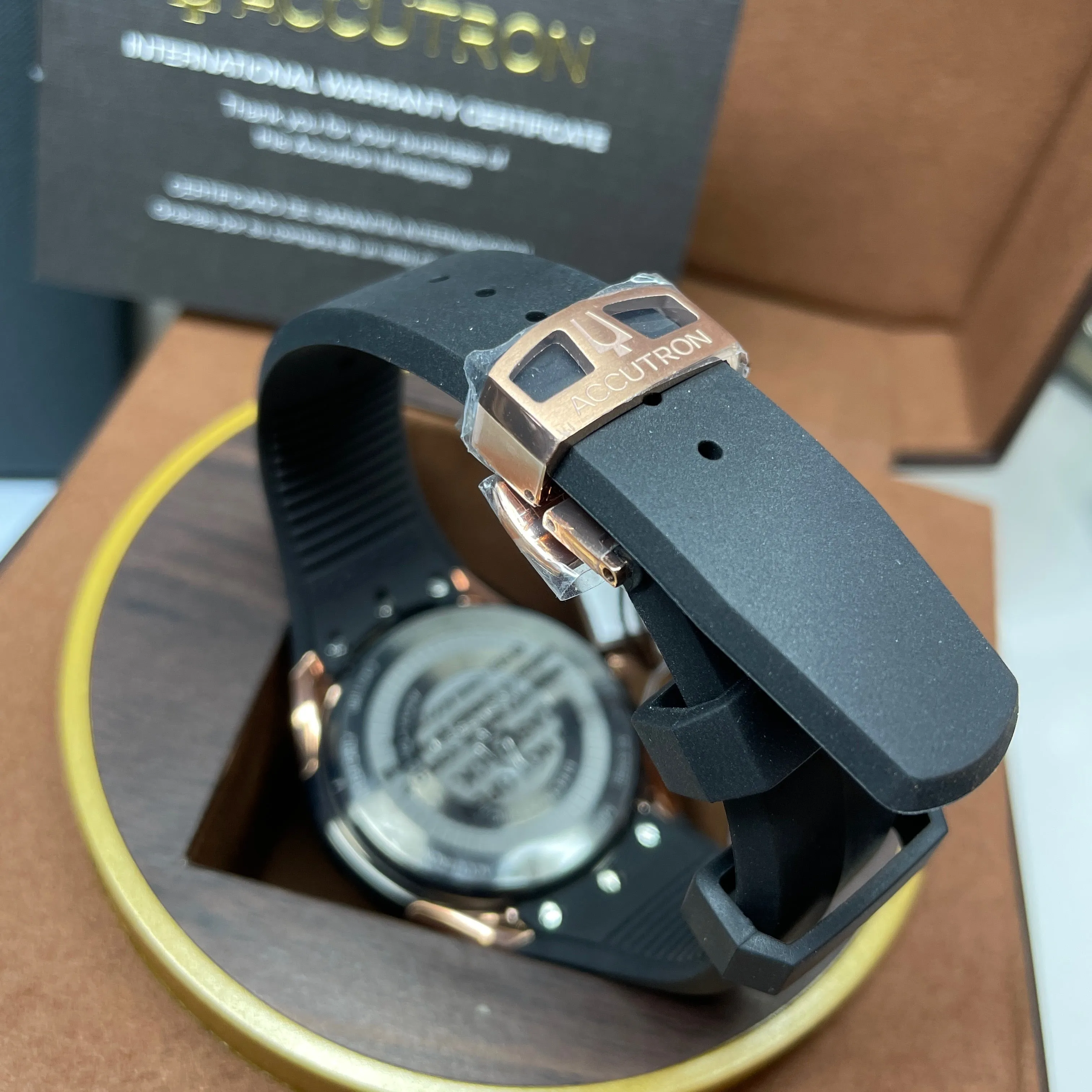 Accutron DNA Electrostatic Open Face Rose Gold Black Dial Watch 2ES8A002