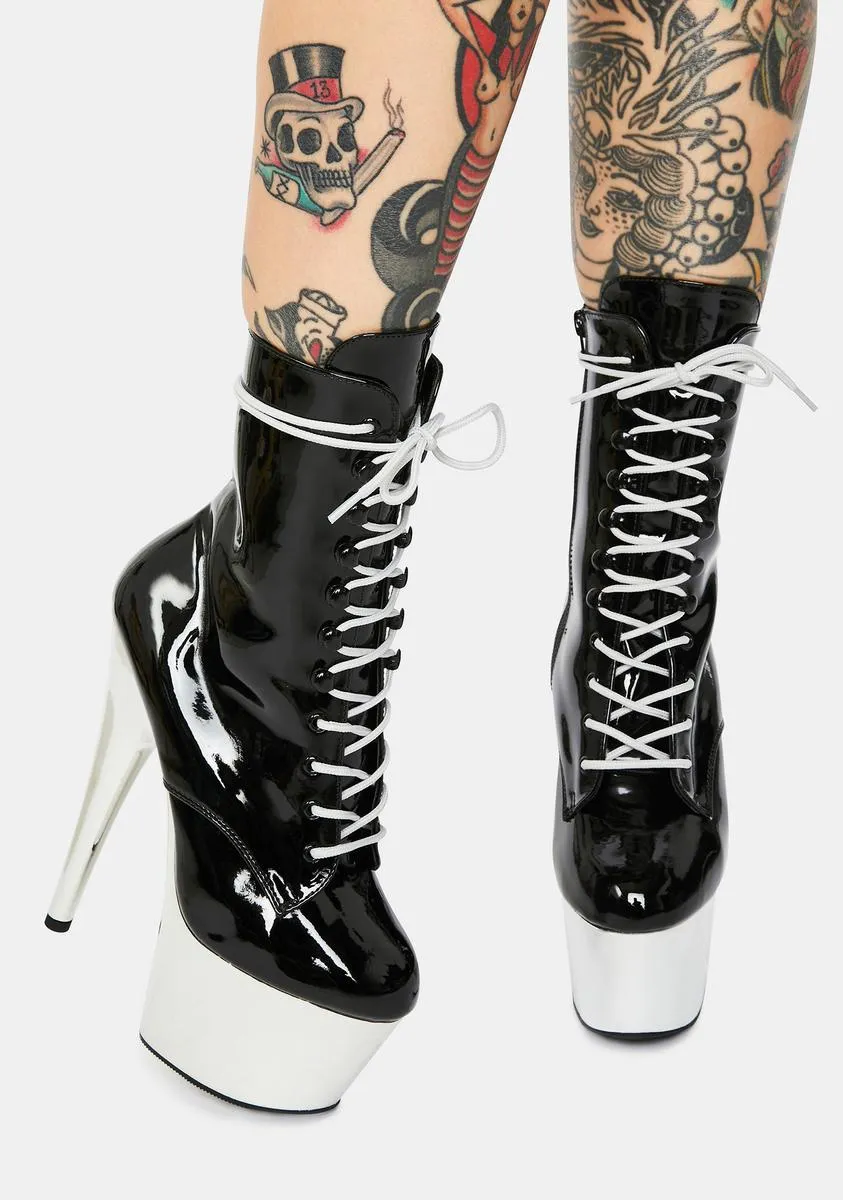 Adore Lace Up Heels in Black And Chrome