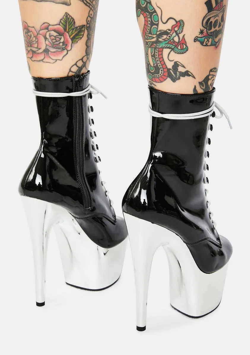 Adore Lace Up Heels in Black And Chrome