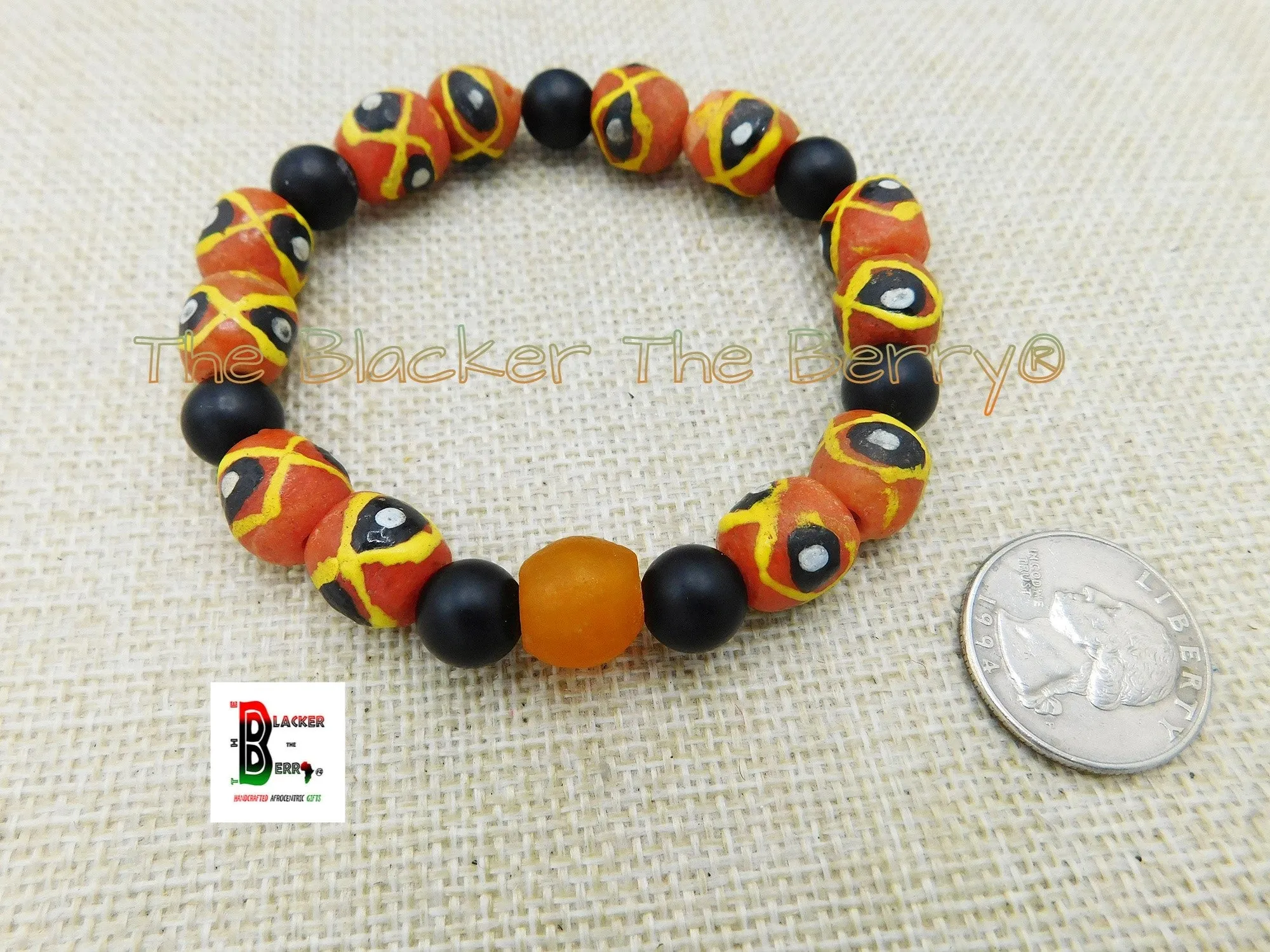 Handmade Ethnic Orange and Black African Beaded Jewelry