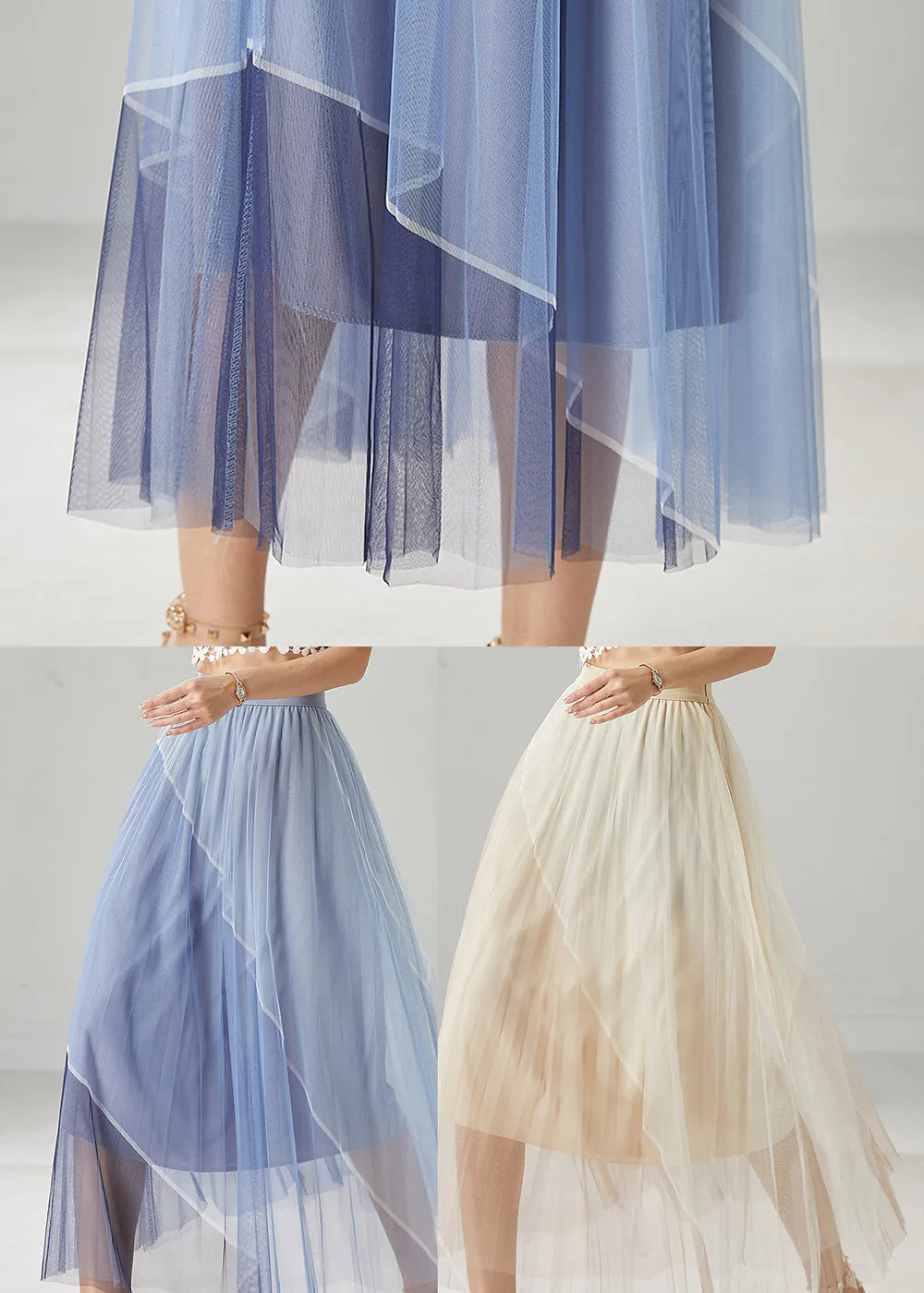 Apricot High Waist Patchwork Tulle Skirt Summer