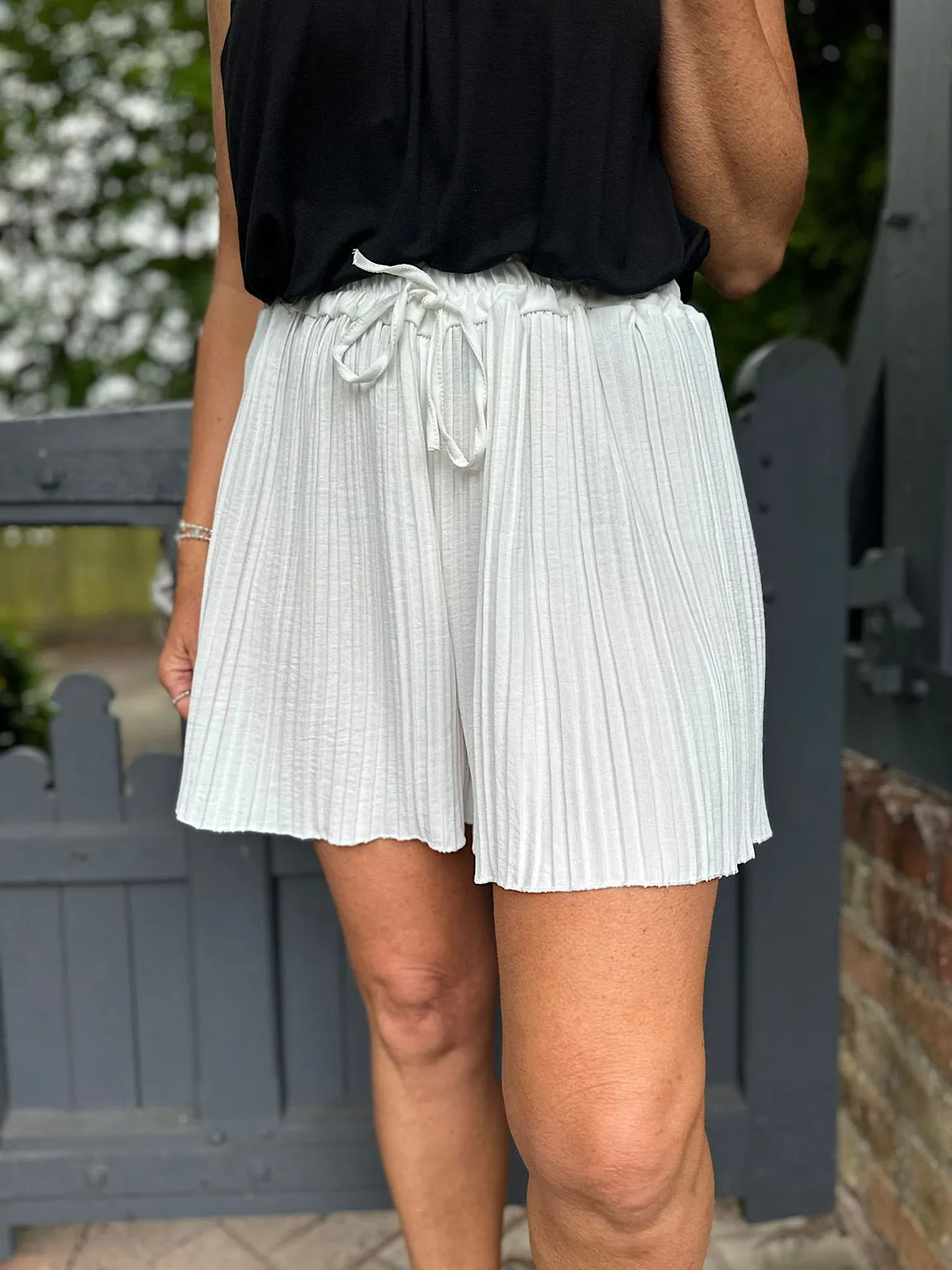 Pleated White Shorts