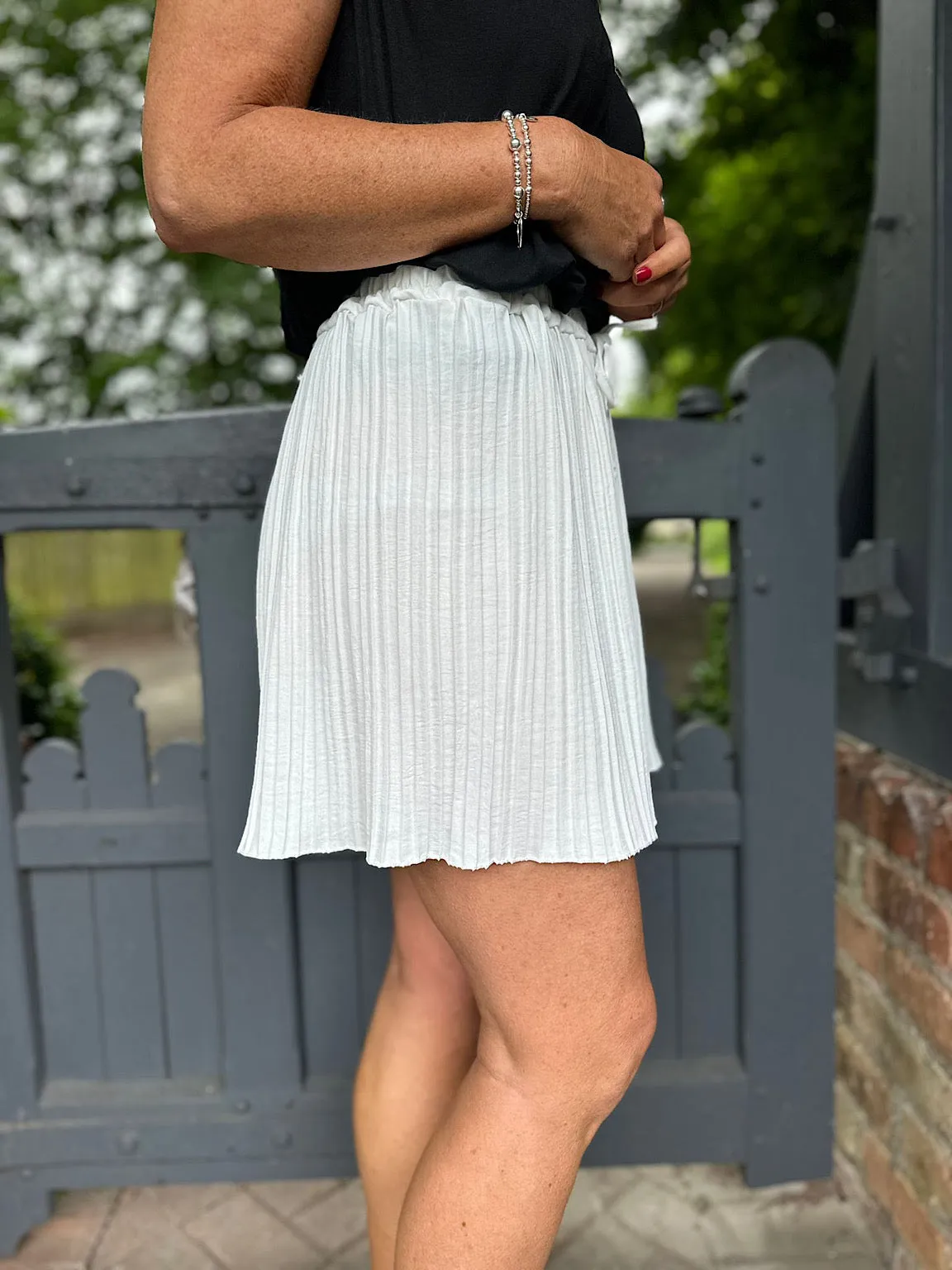 Pleated White Shorts