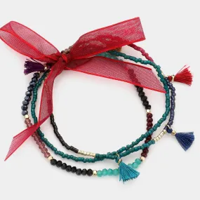 Beaded Tiny Tassel Station Stretch Bracelets