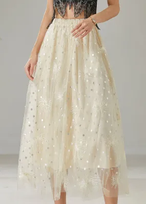 Beautiful Milk White Tulle Skirt Adorned with Embroidered Sequins for Summer