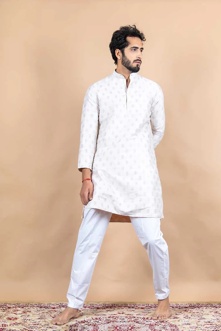 Beige Self Embroidered Kurta
