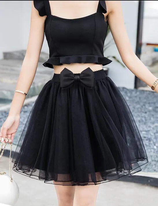 Black Cute Mini Skirt High Quality with Belt, Lovely Tulle Skirts