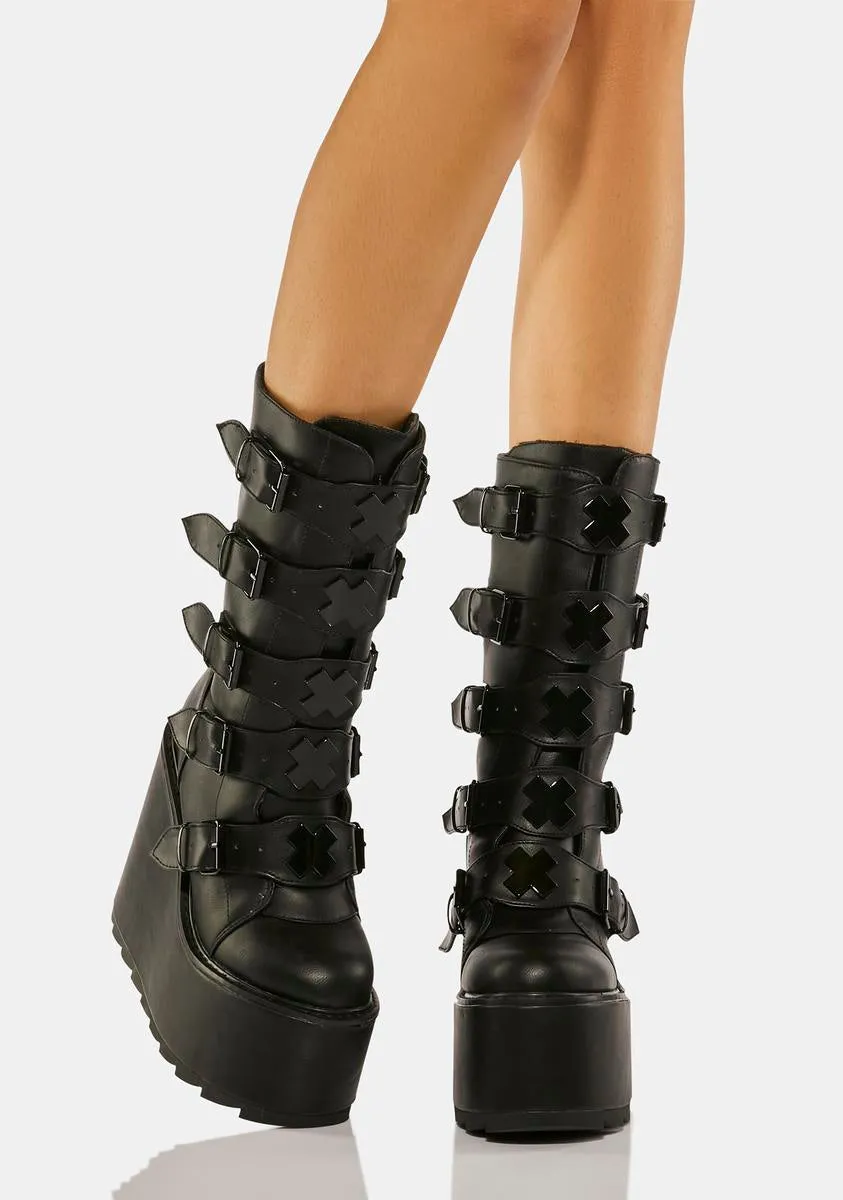 Black Dune X Buckle Boots