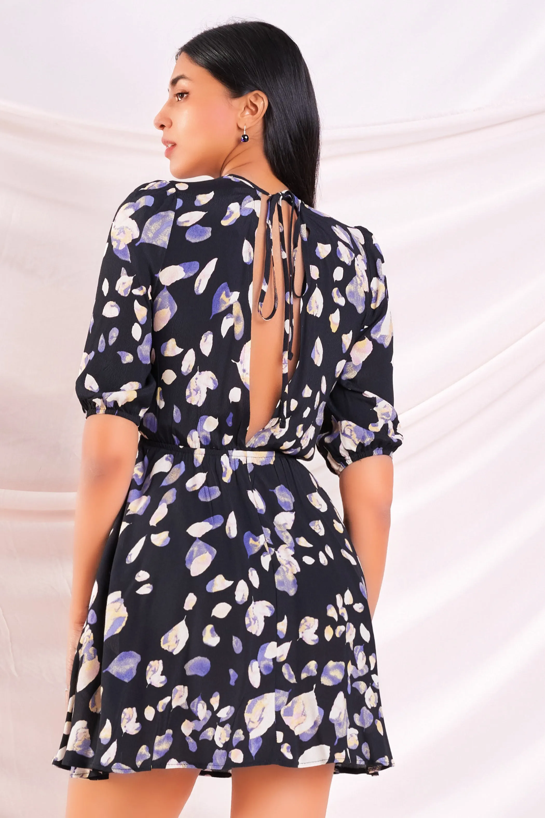 Stylish Fit & Flare Dress with Black Print