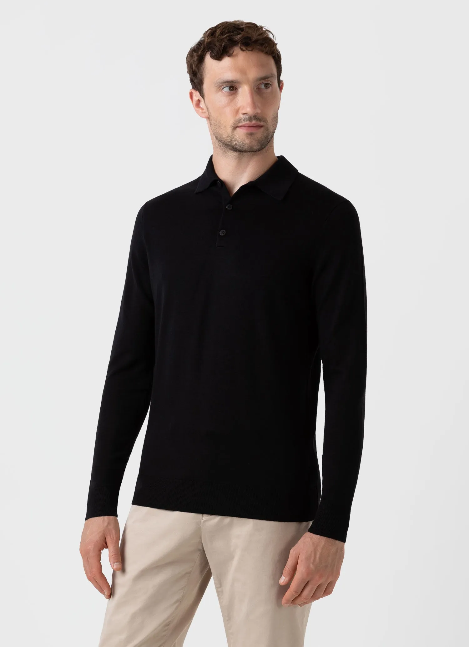 Black Extra-Fine Merino Polo Shirt