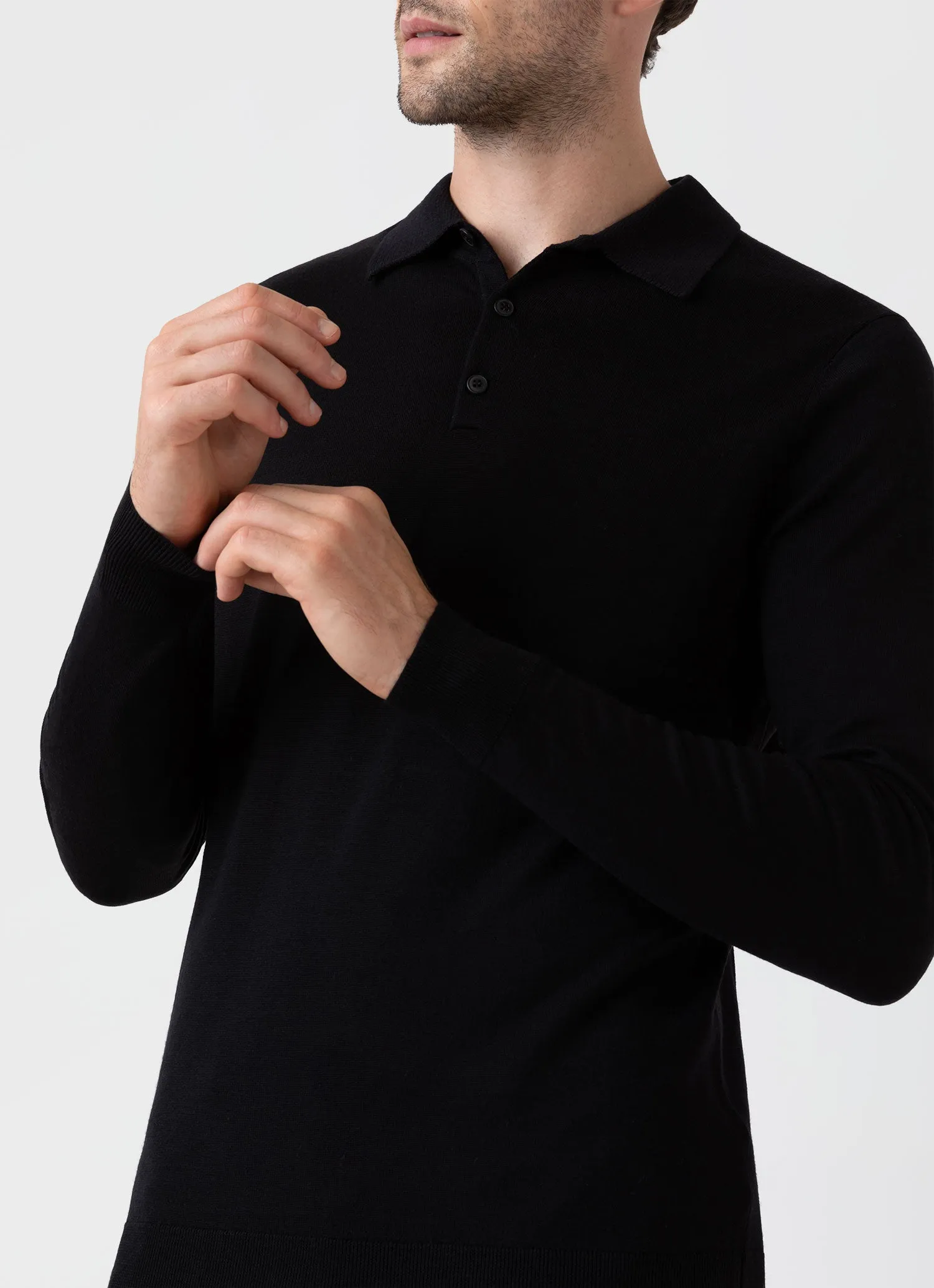 Black Extra-Fine Merino Polo Shirt