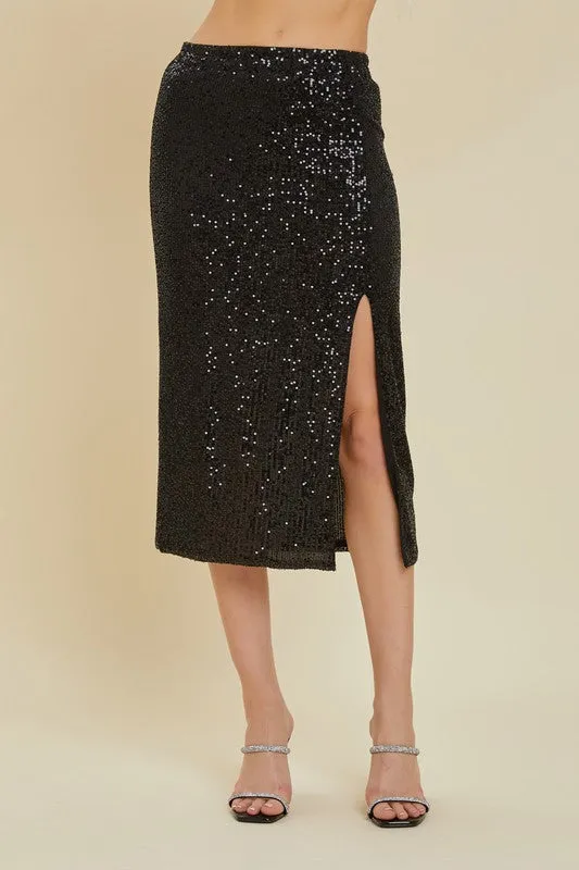 Midi Black Sequin Skirt