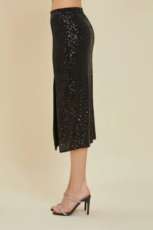 Midi Black Sequin Skirt