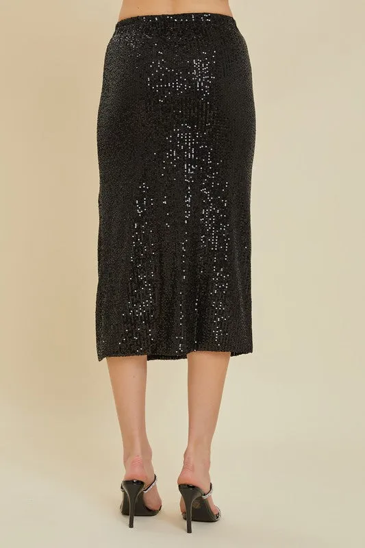 Midi Black Sequin Skirt