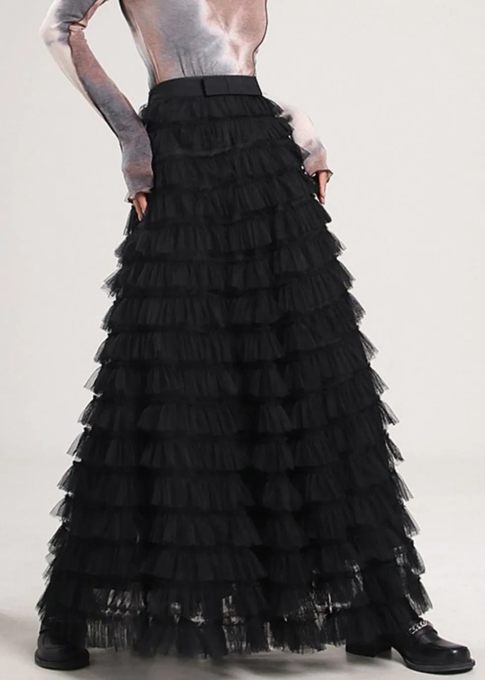 High Waist Tulle Pleated Skirt