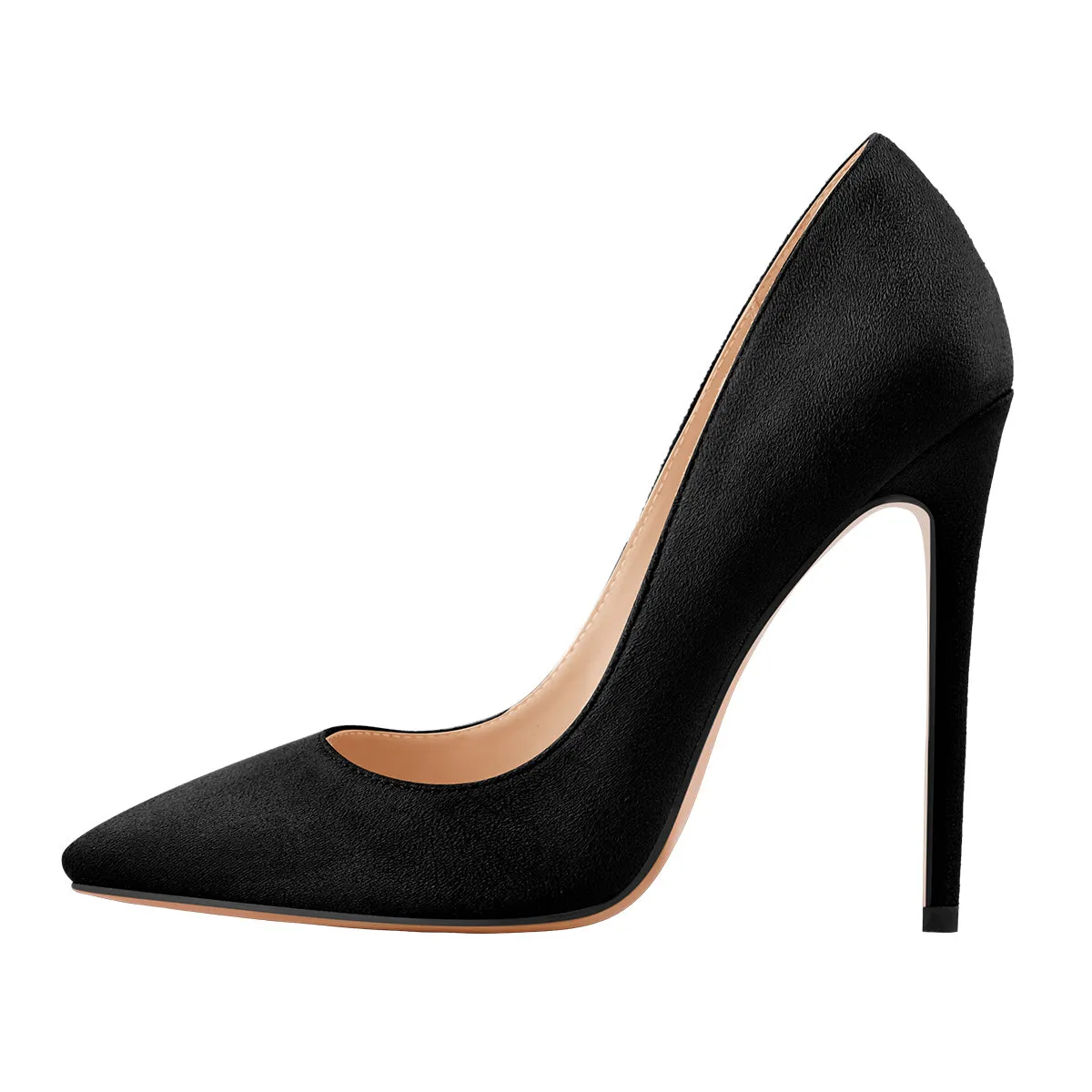 Black Suede Slip On High Heel Pumps with Pointed Toe