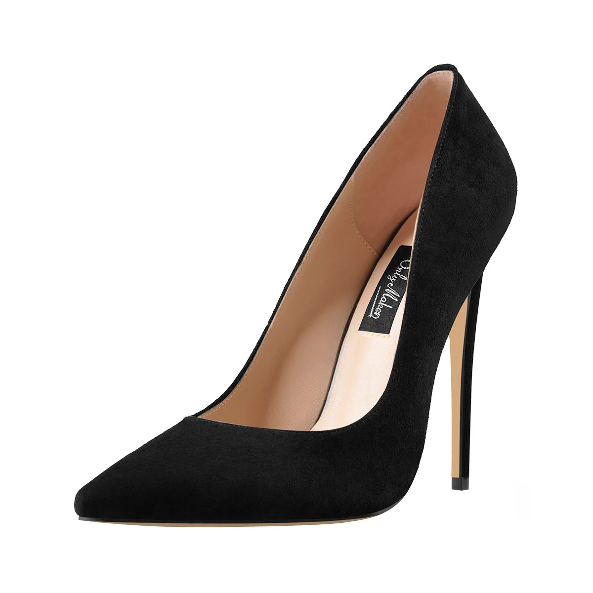 Black Suede Slip On High Heel Pumps with Pointed Toe