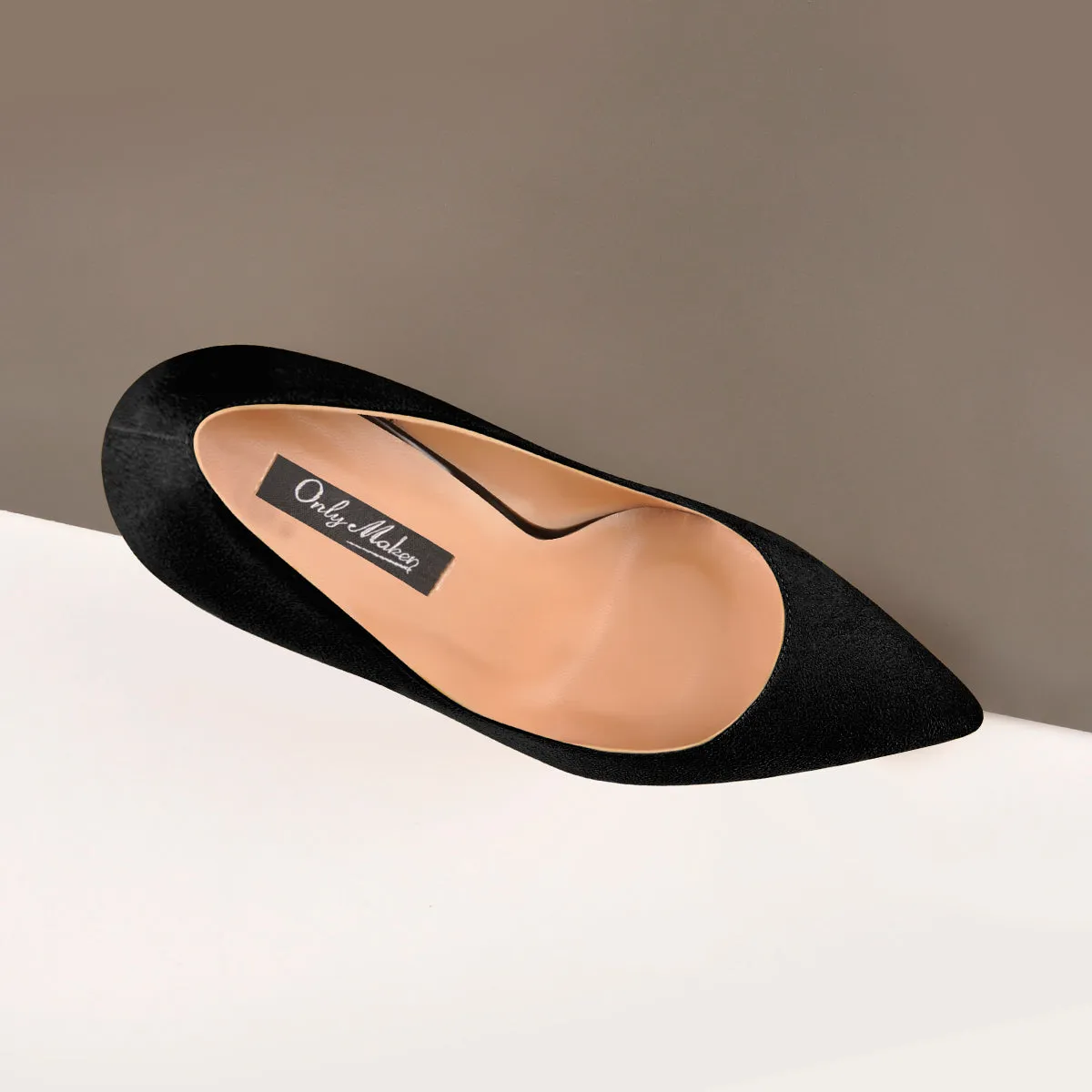 Black Suede Slip On High Heel Pumps with Pointed Toe