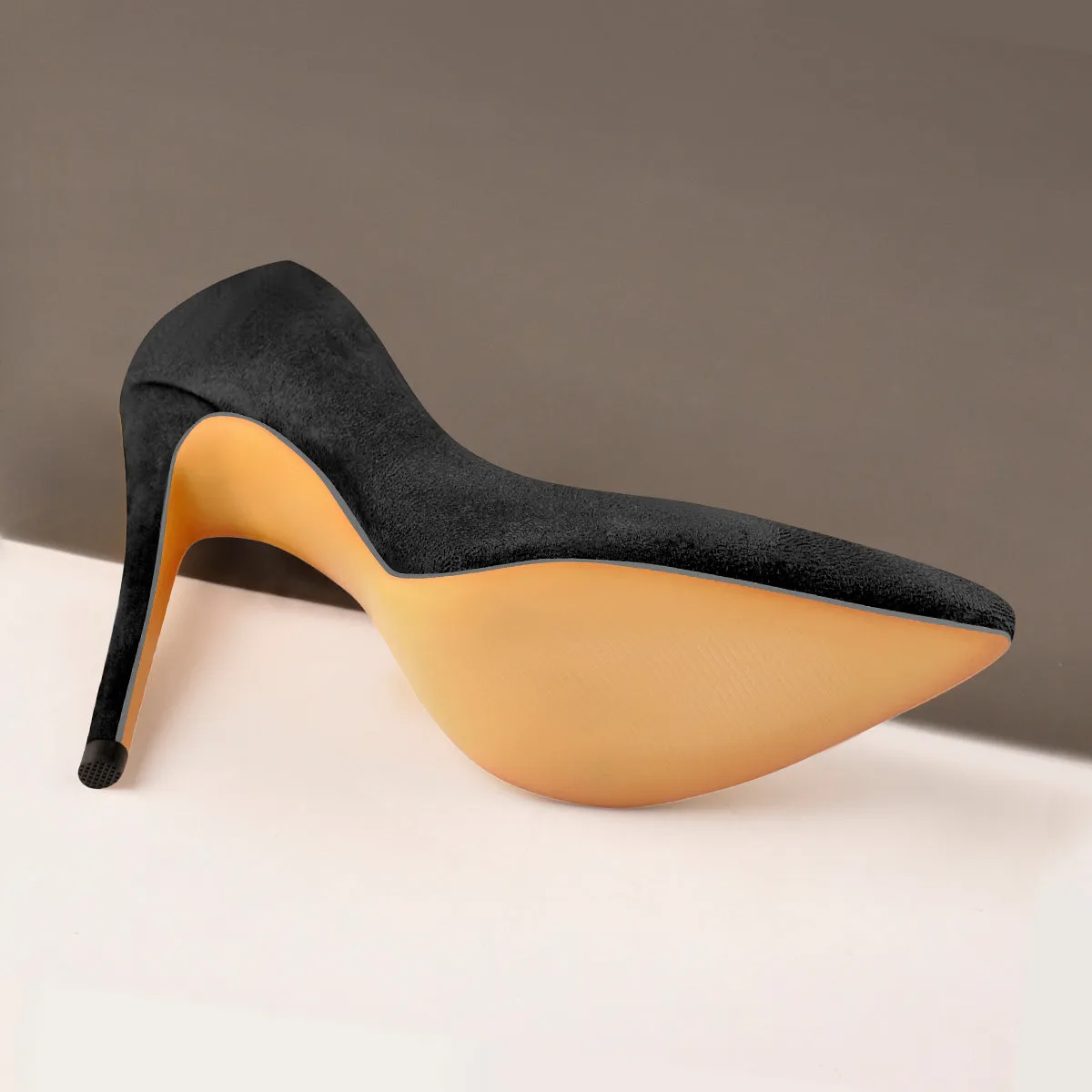 Black Suede Slip On High Heel Pumps with Pointed Toe