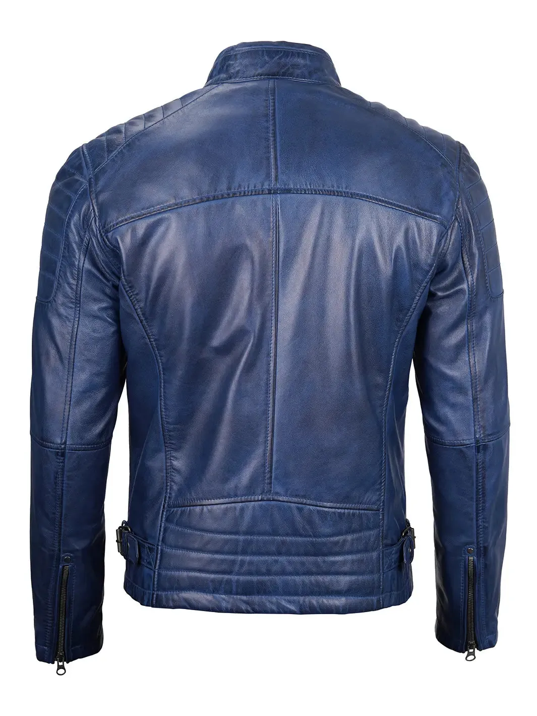 Blue Felix Leather Cafe Racer Jacket