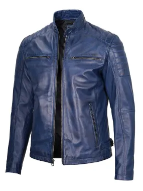 Blue Felix Leather Cafe Racer Jacket