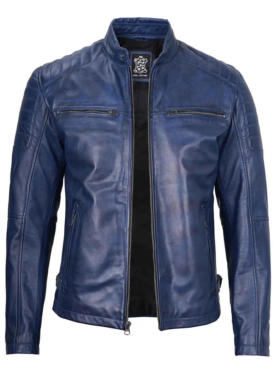 Blue Felix Leather Cafe Racer Jacket