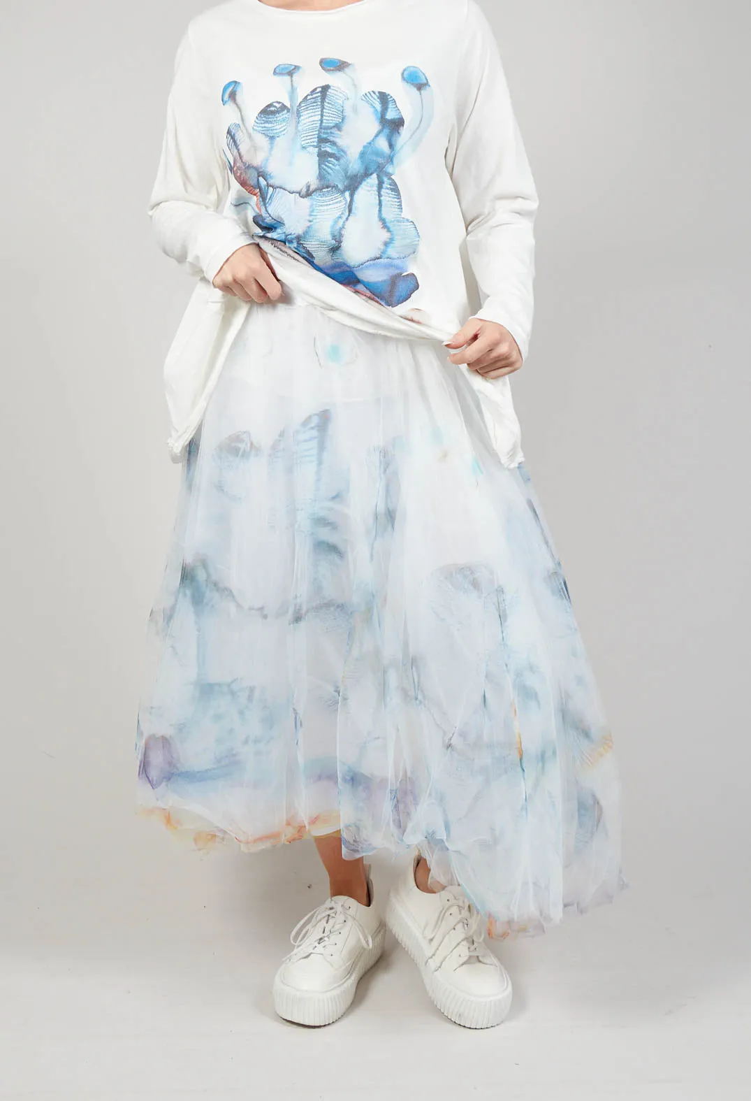 Printwork Tulle Skirt Blue