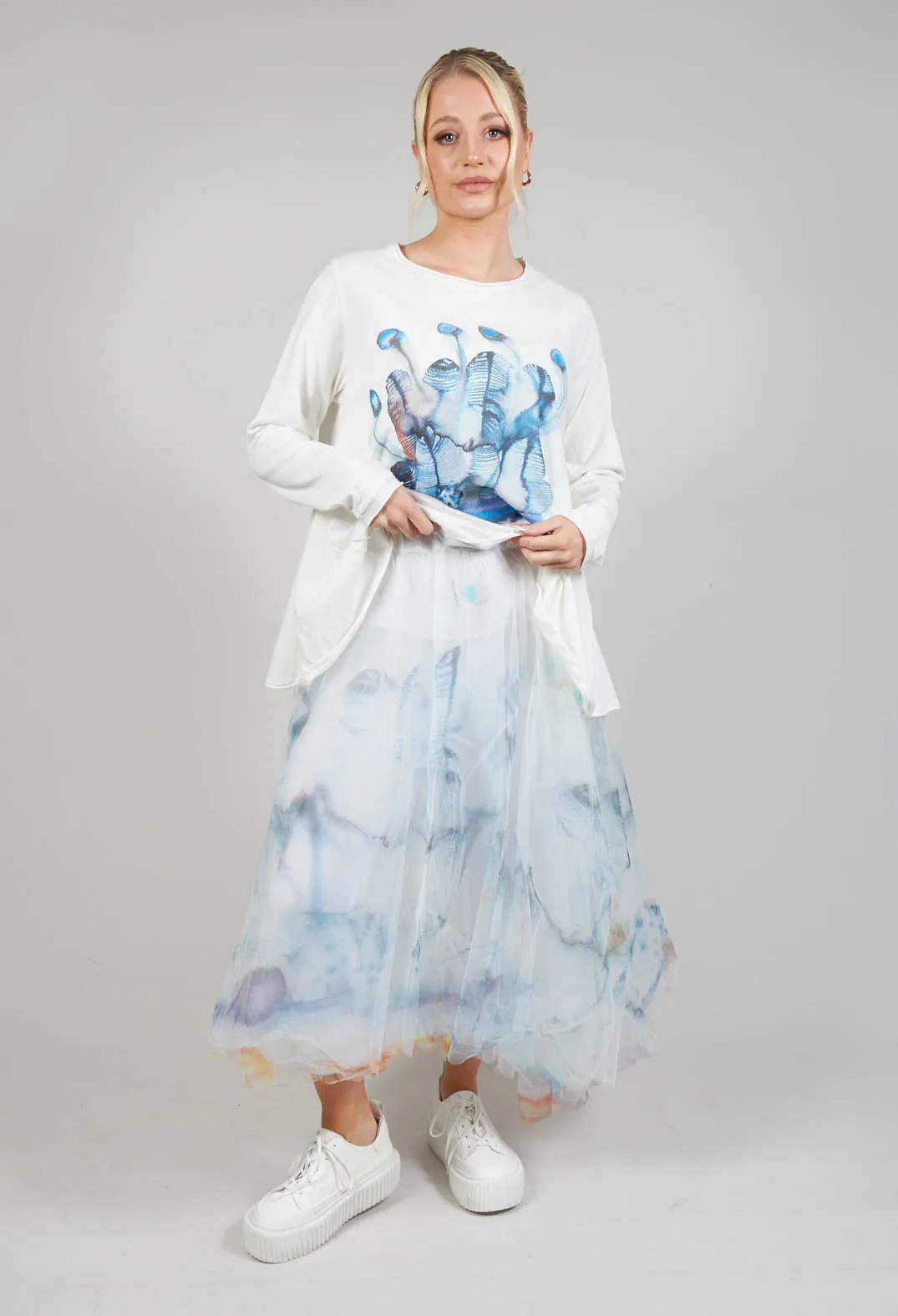 Printwork Tulle Skirt Blue