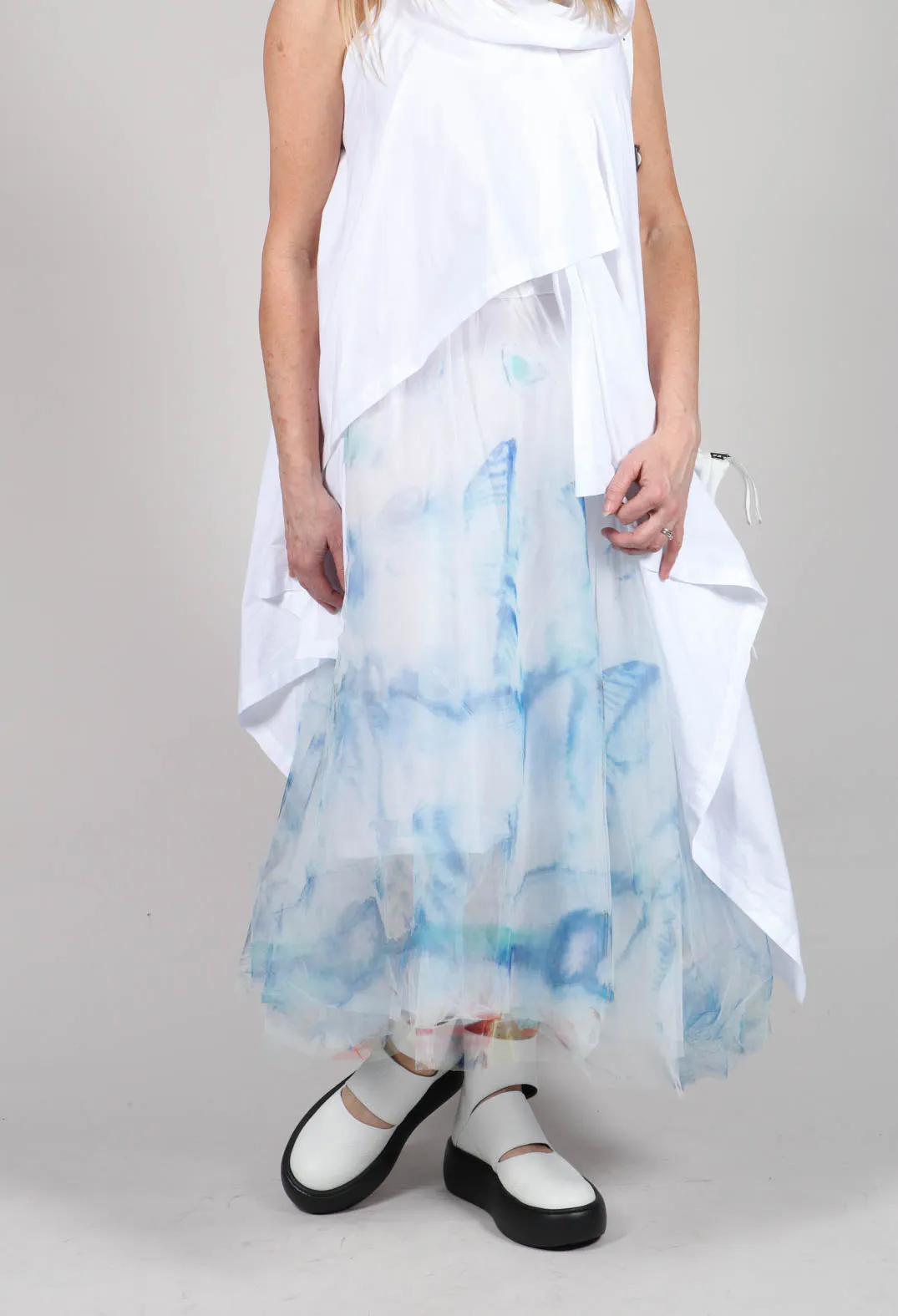 Printwork Tulle Skirt Blue