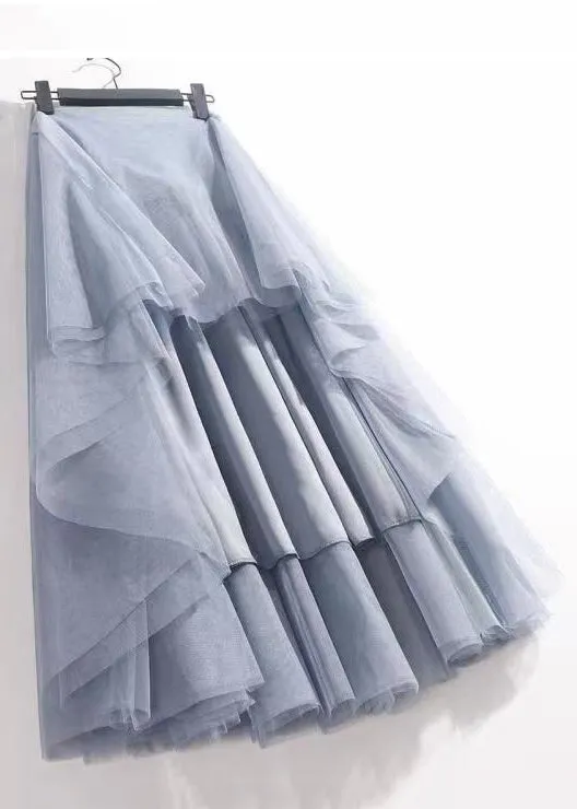 Summer Blue Elastic Waist Pleated Skirt