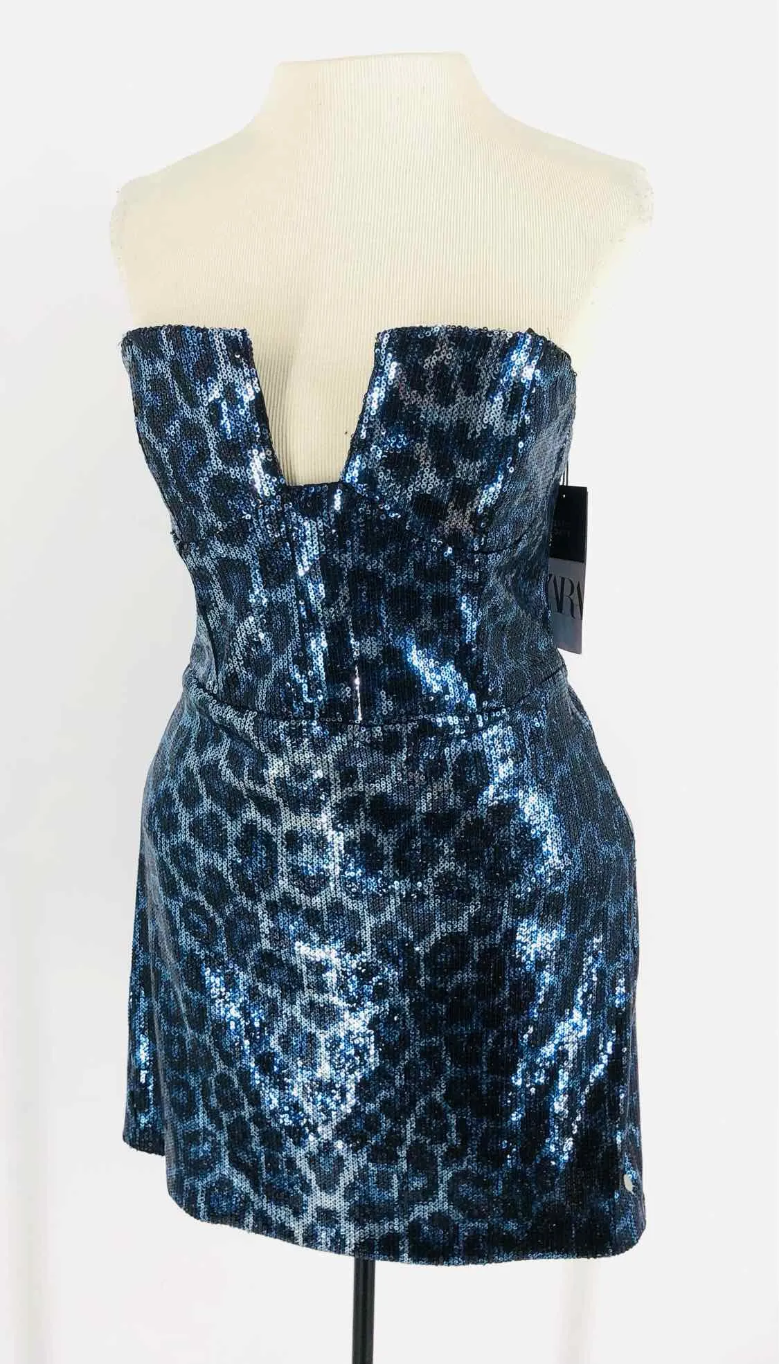 Blue/Black Animal Print Sequin Dress - Zara Size M