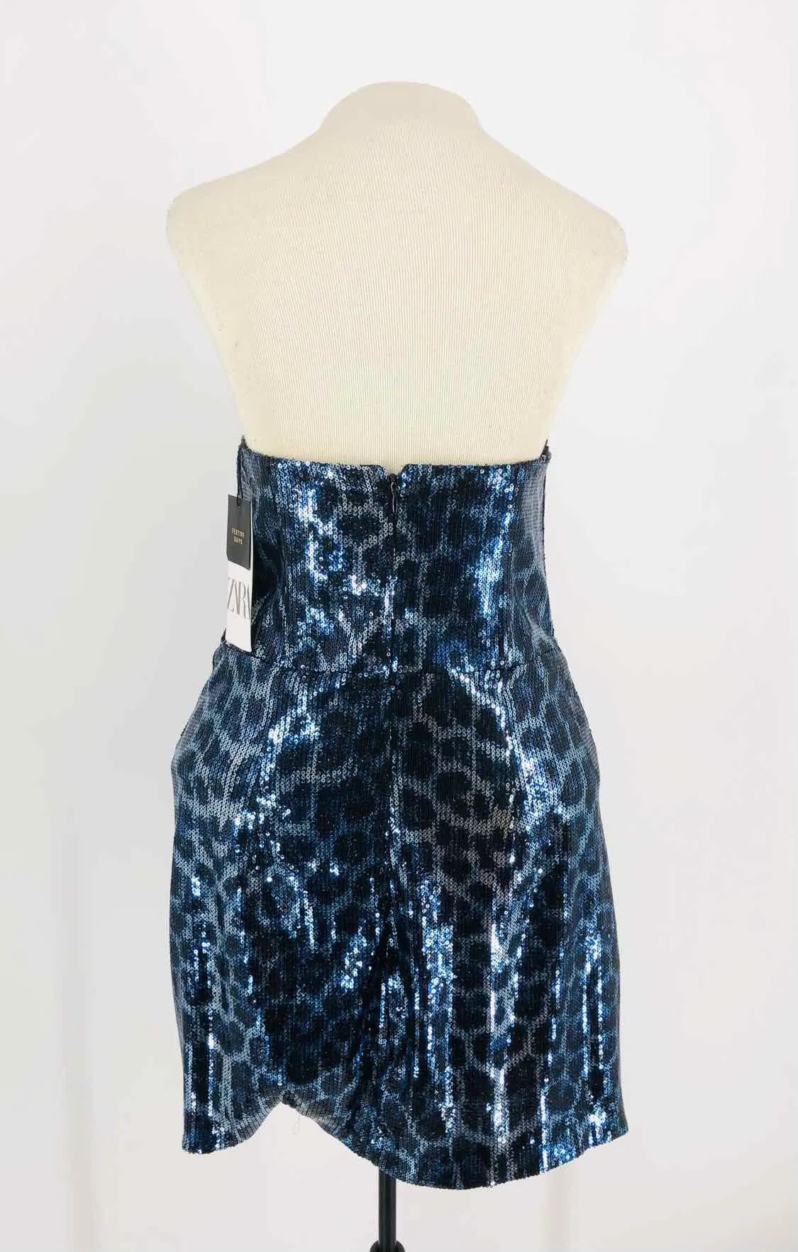 Blue/Black Animal Print Sequin Dress - Zara Size M