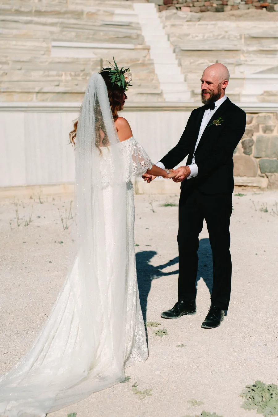 Boho Lace Off Shoulder Beach Wedding Gown