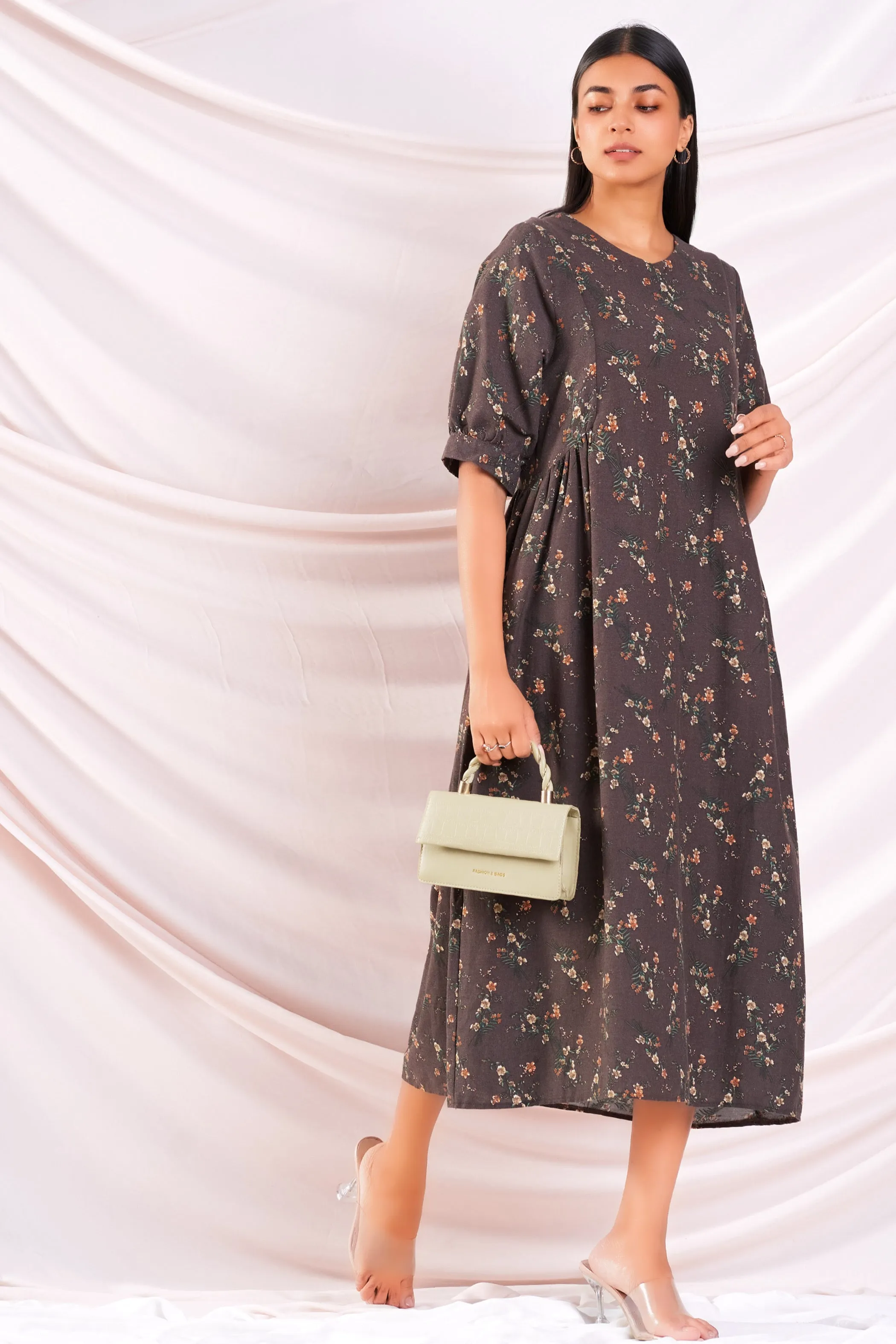 Brown Print A-line Dress