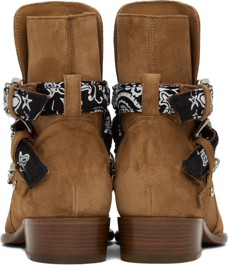 Brown Buckle Boots with Bandana Design