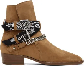 Brown Buckle Boots with Bandana Design