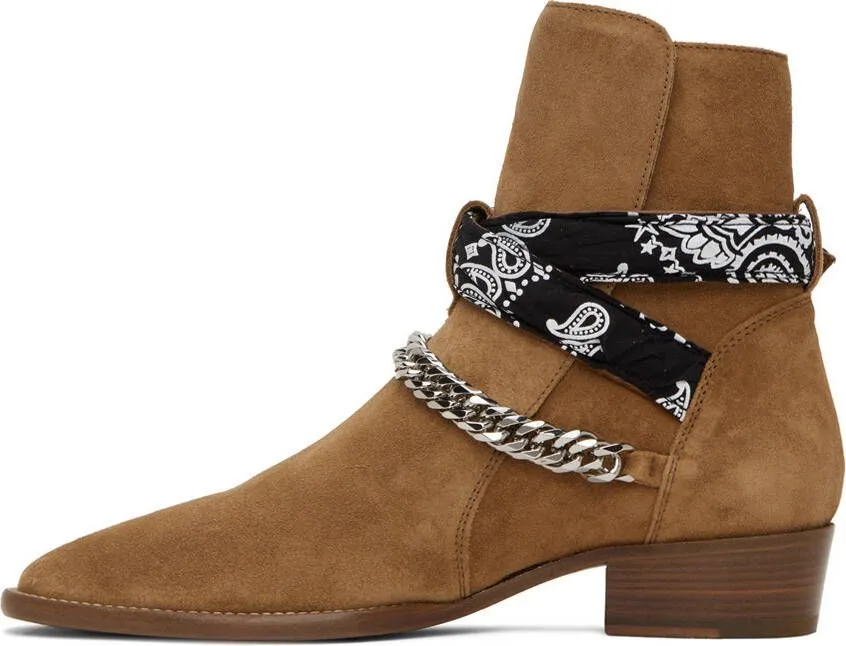 Brown Buckle Boots with Bandana Design